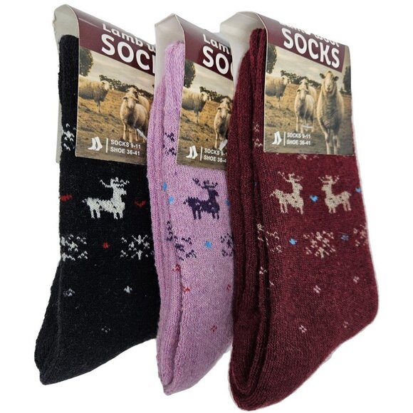 Women Lamb Wool Socks, Winter Warm Boot Crew Thermal Holiday Sock, 3 Pairs, NEW - Picture 1 of 3